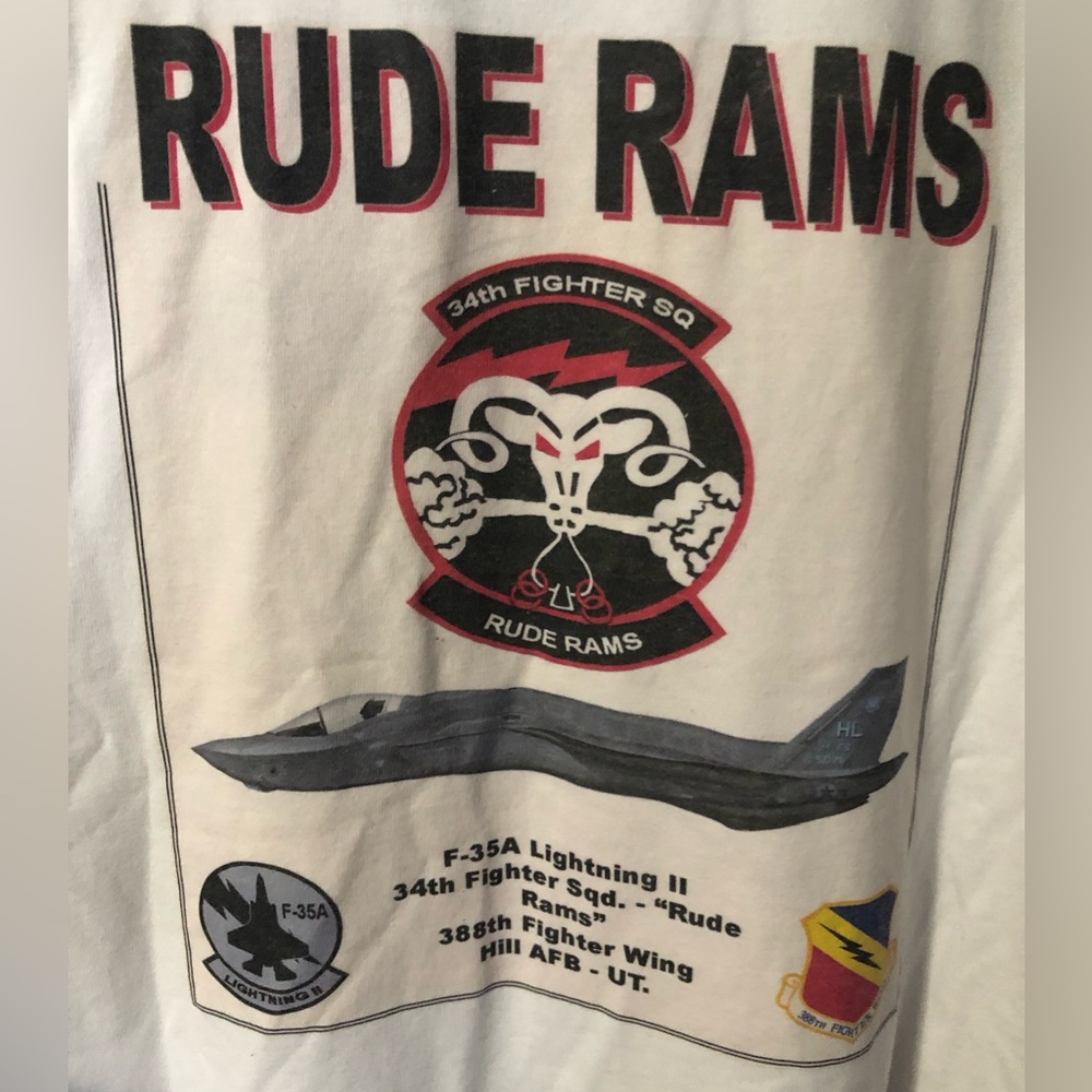 Jerzees Rude Rams F-35A Fighter Jet White T-Shirt 2XL